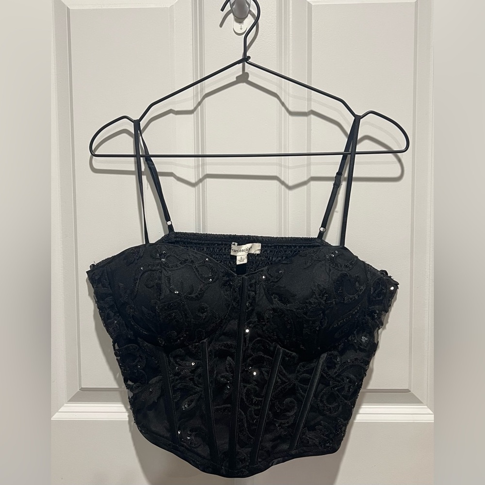 Francesca’s Black Beaded Corset Top